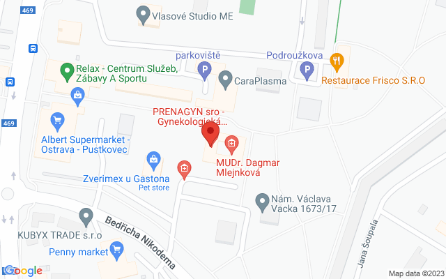 Google map: Náměstí Václava Vacka 1668/15, Ostrava